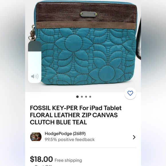 FOSSIL QUILTED FLOWER PRNT/LEATHER OUTSIDE w/WAX LINED FABRIC INSIDE TABLET CASE - Picture 7 of 9